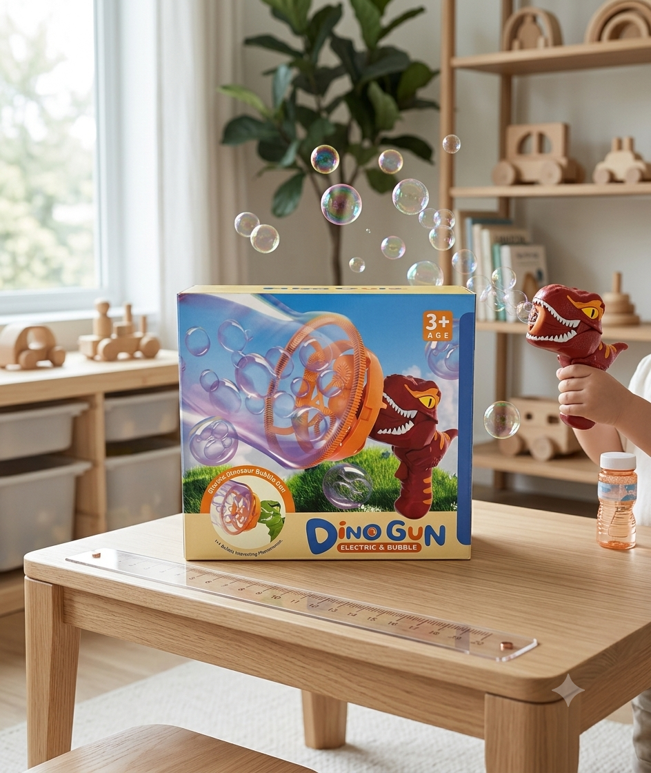 Pistola Lanzadora de Burbujas 2 en 1 con Diseño de Dinosaurio