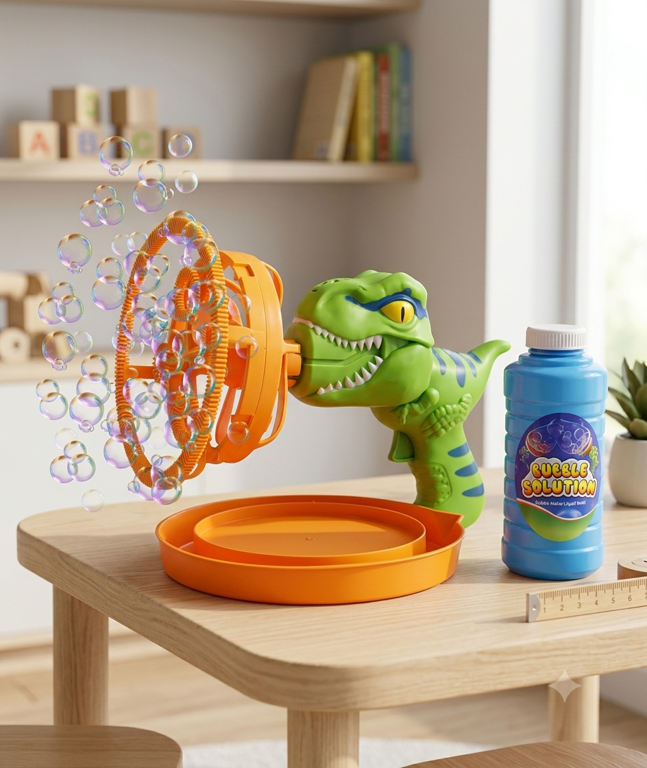 Pistola Lanzadora de Burbujas 2 en 1 con Diseño de Dinosaurio