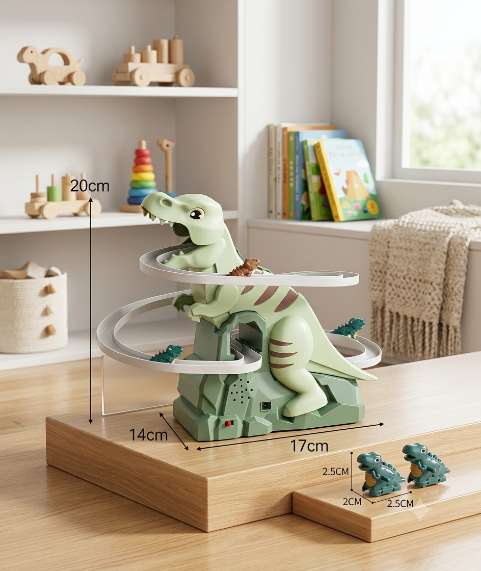 Pista de Carreras Eléctrica con Escalera de Dinosaurios