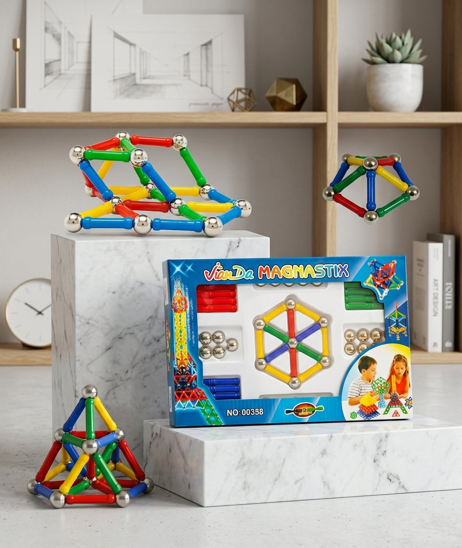 Set Magnético de 84 Piezas con Barras de Colores y Esferas de Acero
