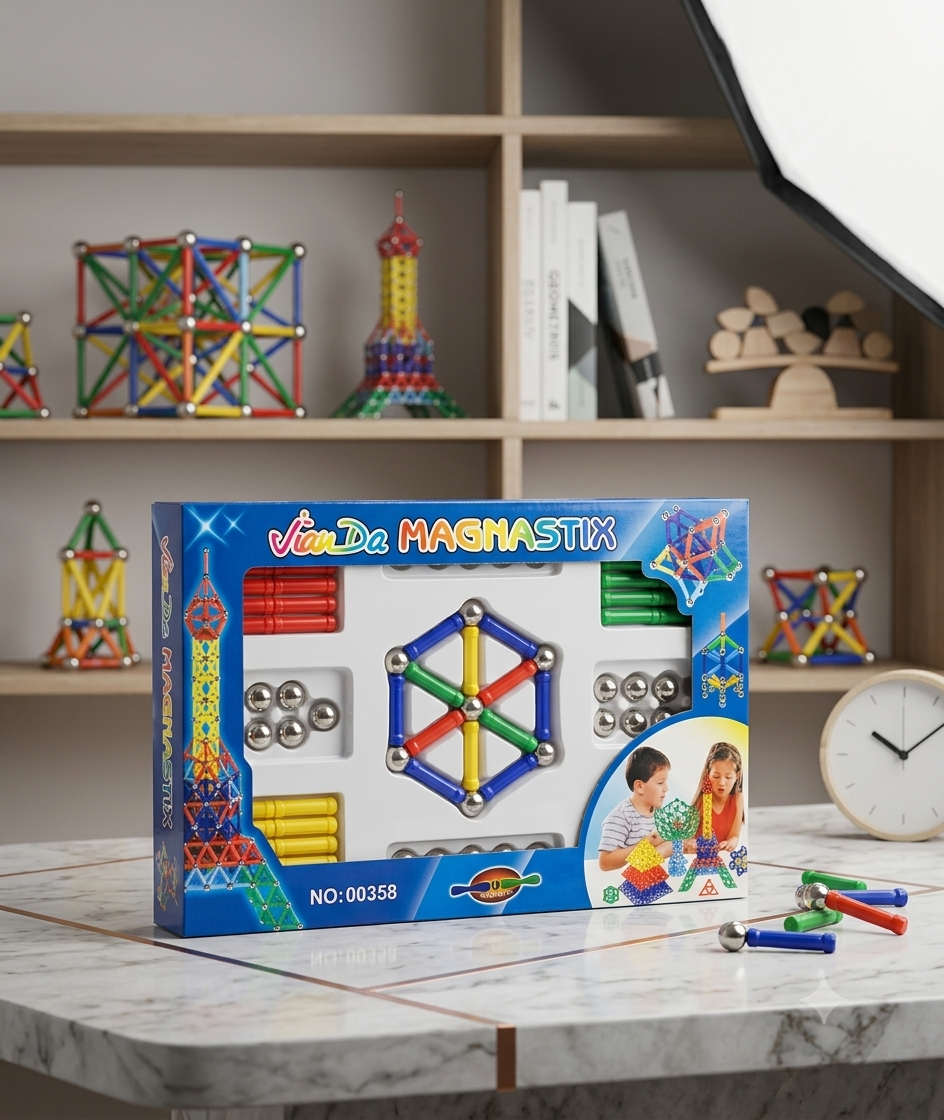 Set Magnético de 84 Piezas con Barras de Colores y Esferas de Acero