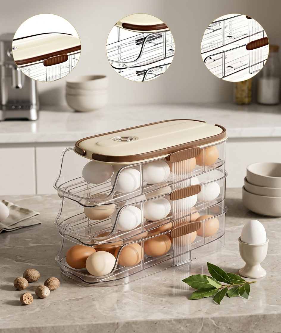 Organizador Acrílico para Refrigeradora de 3 Niveles con Capacidad para 42 Huevos