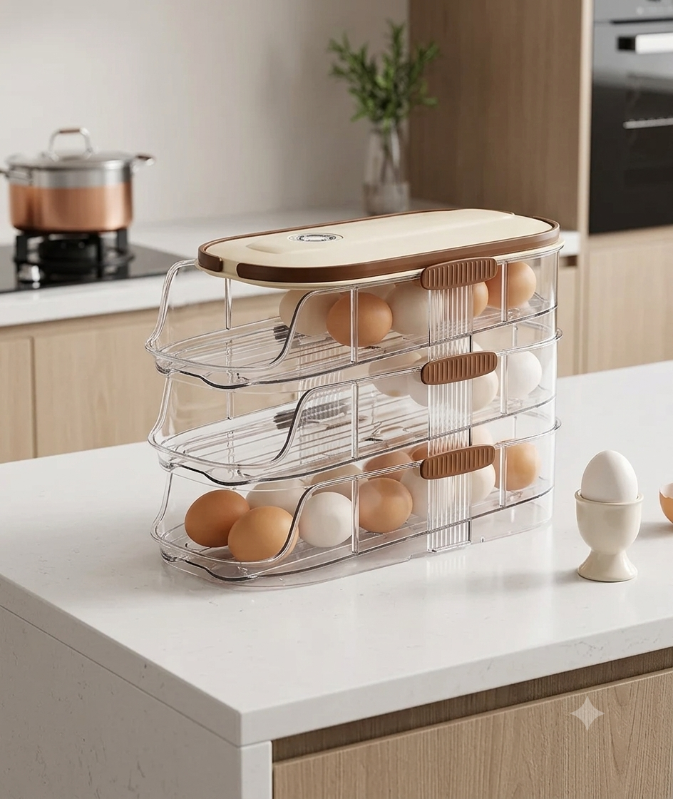 Organizador Acrílico para Refrigeradora de 3 Niveles con Capacidad para 42 Huevos
