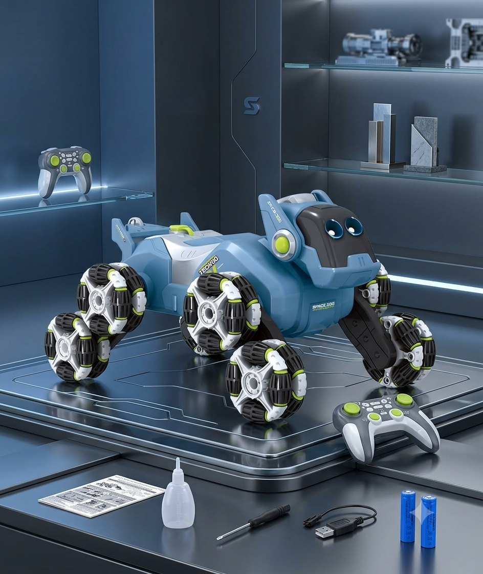 Perro Robot Giratorio, Efecto de Spray y Luces de 2.4 GHz
