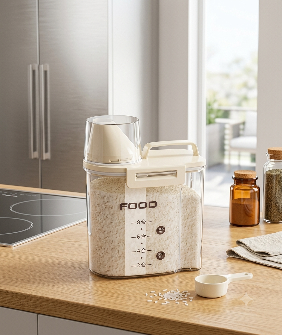 Organizador de Cocina de Acrílico con Boquilla, Tapa y Asa – 1 Litro