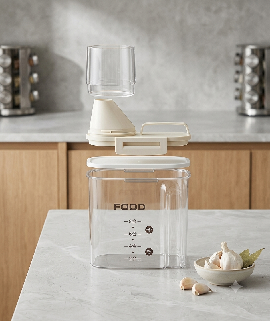 Organizador de Cocina de Acrílico con Boquilla, Tapa y Asa – 1 Litro