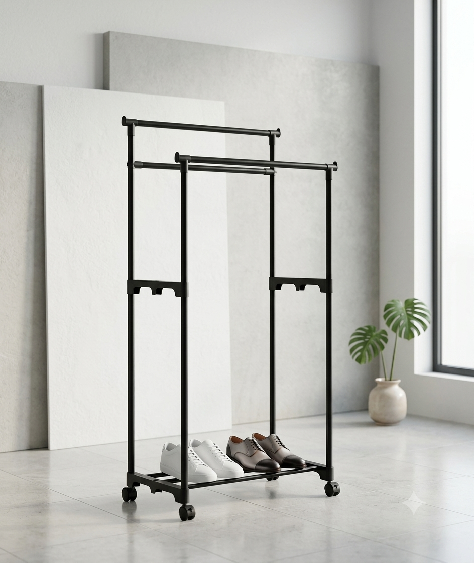 Perchero Organizador de Ropa con Doble Varilla y Ruedas