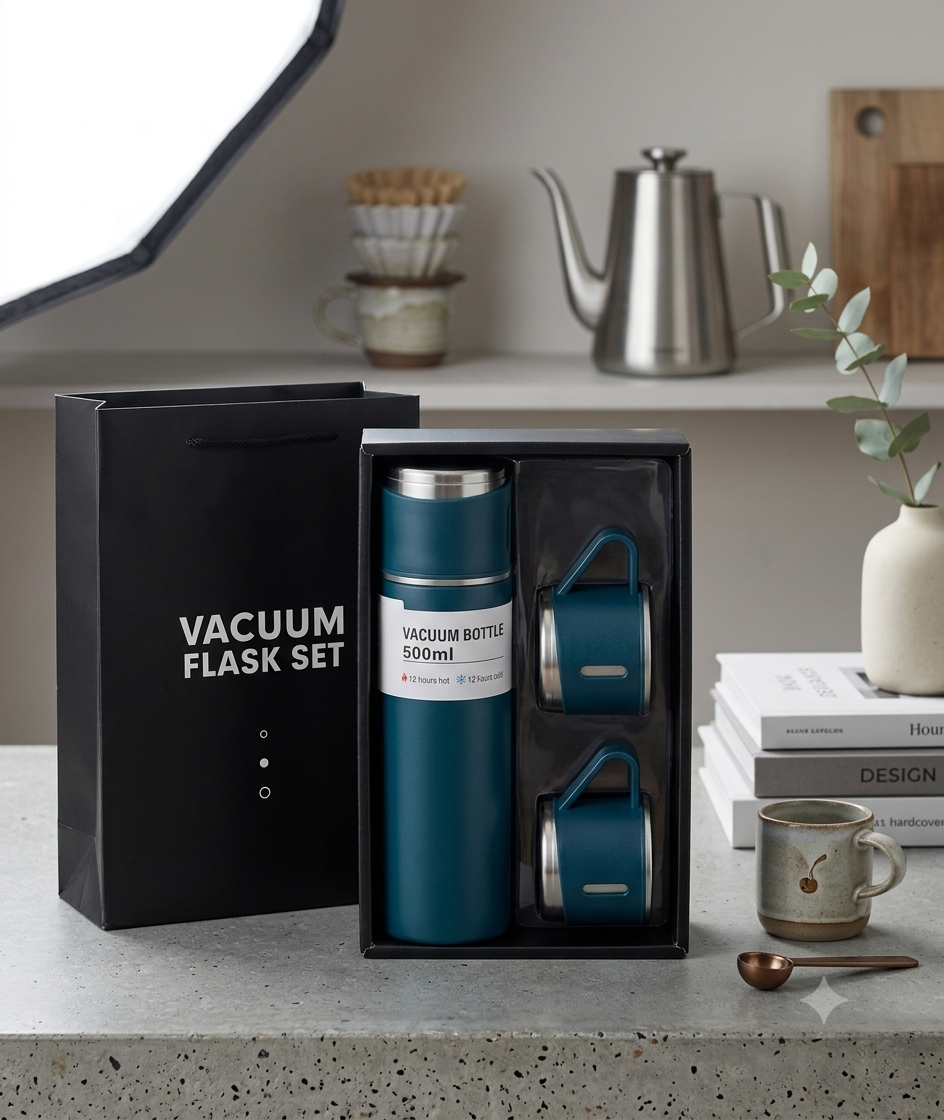 Termo de Acero Inoxidable con 3 Tazas Multiusos